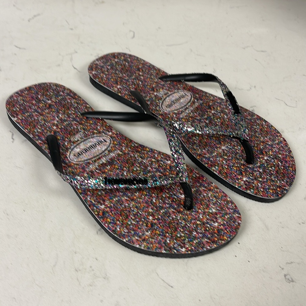 Havaianas Women's Slim Carnaval Flip Flop Sandals, Multicolor Glitter Size 11/12 - Picture 15 of 17